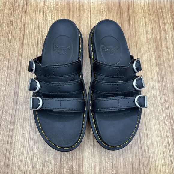 DR MARTENS US 9 Black Blaire Slide 3-Strap Platform SANDALS Shoes - Picture 7 of 8